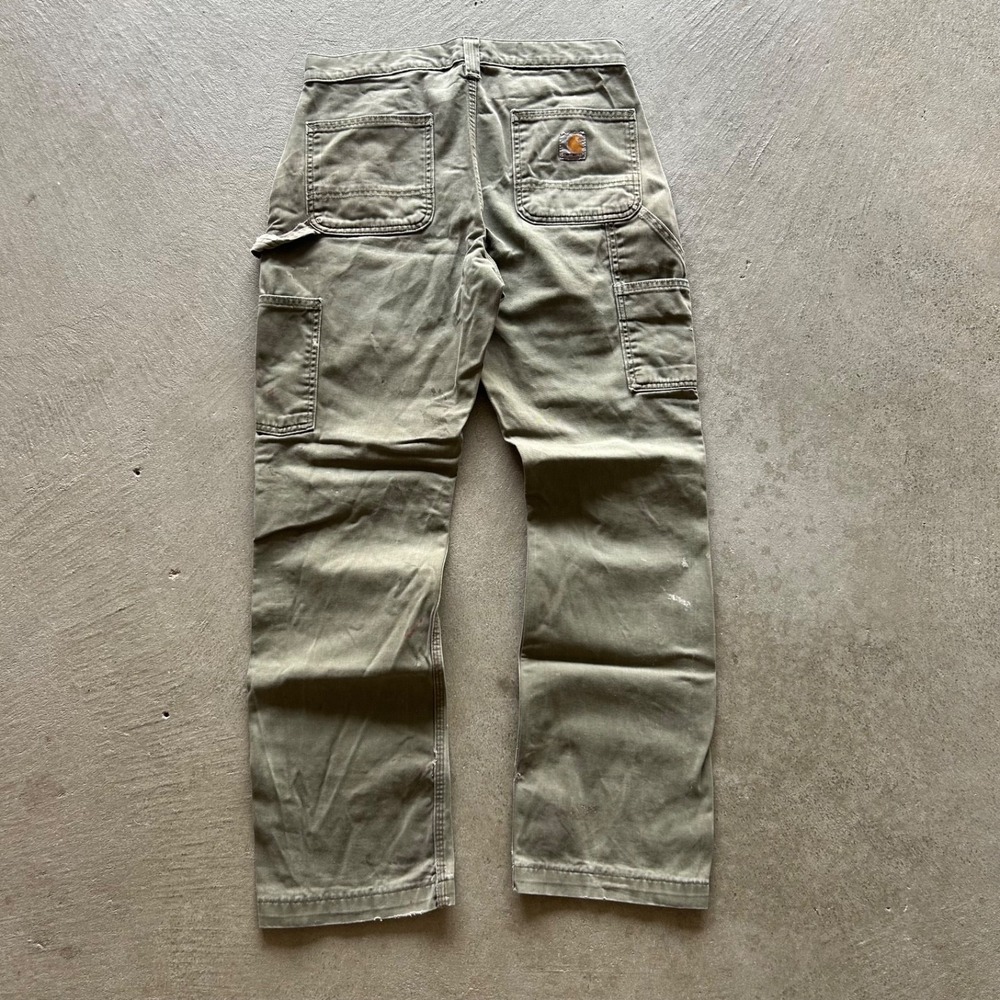 Vintage Carhartt Carpenter Pants Size 30x30 Olive Green Relaxed Fit Thrashed - Picture 3 of 8